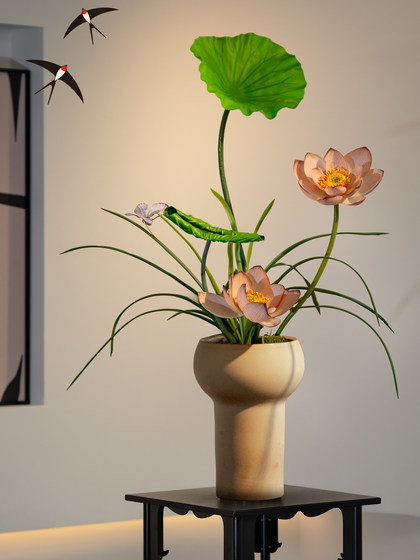 Simulated Lotus Flowers with a High-End, Realistic Feel for Dining Table, Living Room Bonsai, Artificial Flowers, Song Dynasty Aesthetic Decorative Ornaments, Vase, Entryway