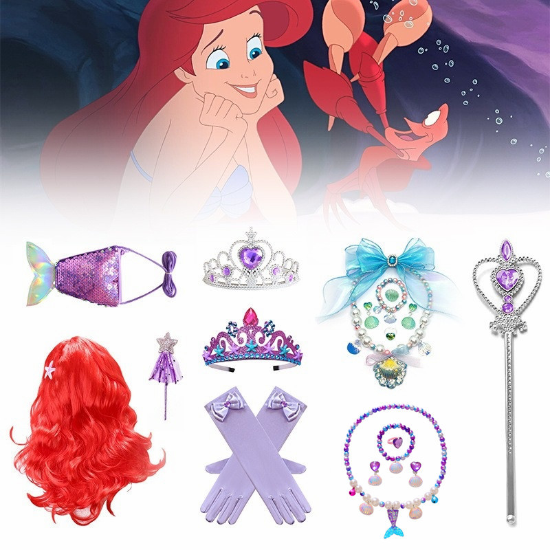 Mermaid Ariel Princess Red Wig Crown Necklace Cosplay Party Stage Props Kidsren's Accessories Mermaid Ariel Princess Red Wig Crown Necklace Cosplay Party Stage Props Kidsren's Accessories