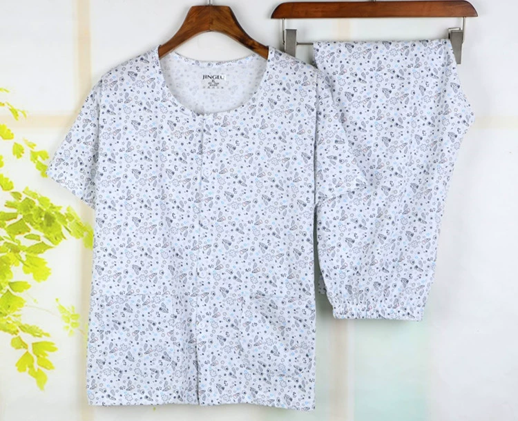 Cũ lady đồ ngủ mùa hè ông già ngắn tay pajama quần đặt mẹ dịch vụ nhà mùa hè cotton ở người già bên ngoài mặc phụ nữ