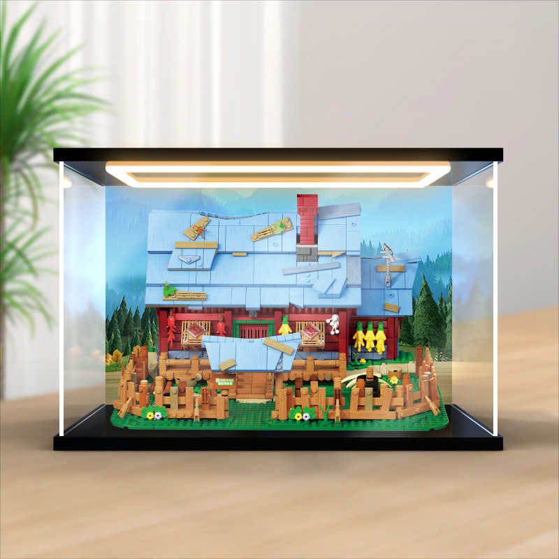 Suitable for the Official Collaboration with Bear Bears Inc., the Acrylic Display Box with the Light-Up Forest Cabin Building Blocks
