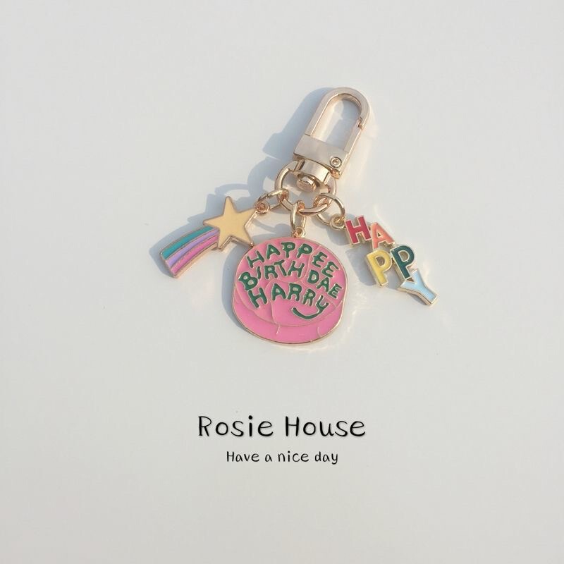 Cartoon Happy Birthday Cake Harry Potter Keychain Alloy Backpack Key Earphone Pendant Couple Gift