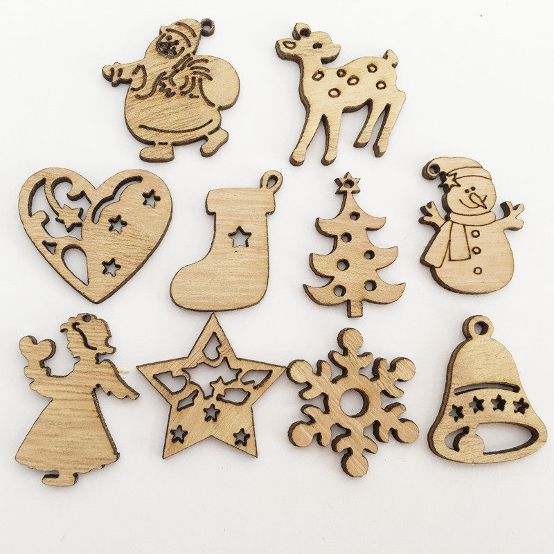 100 capsules 30mm DIY pendant Christmas decorations environmental protection natural retro color creative cartoon wood chips