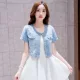 2021 mùa thu mới của phụ nữ Hàn Quốc quần áo ren ren retro mỏng ngọt ngào hoang dã áo khoác ngắn denim - Áo khoác ngắn