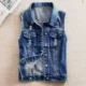 Sản phẩm mới mùa hè năm 2021, trang phục ôm vừa vặn cho phụ nữ, áo vest denim đồng màu, áo khoác ngắn, áo ghi lê - Áo khoác ngắn