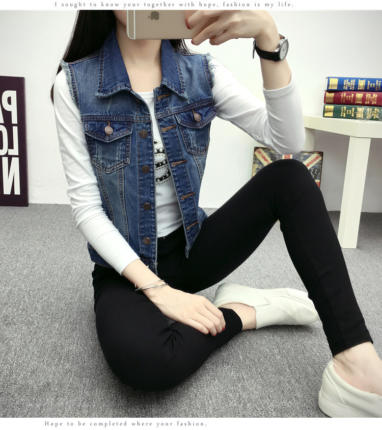 2018 xuân hè mới Quần áo nữ Hàn Quốc size lớn denim hoang dã vest vest ngắn triều áo khoác da lộn nữ