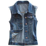 2018 xuân hè mới Quần áo nữ Hàn Quốc size lớn denim hoang dã vest vest ngắn triều