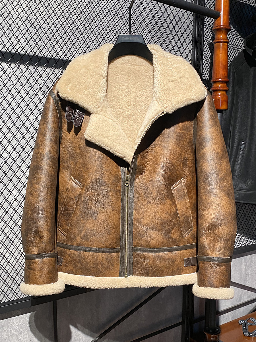 Men's Fur All-in-one Suit Jacket Sheep Fur Coat Genuine Leather