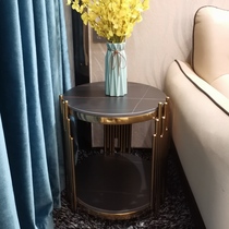Stainless steel light luxury side several living room sofa rock plate corner metal round table Post Modern simple leisure side cabinet