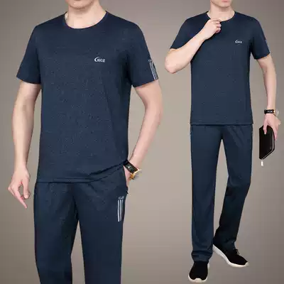 Middle-aged and elderly sports suit men's summer thin short sleeve round neck casual middle-aged sportswear men's father summer