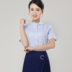 2019 mới văn phòng di động workuniform đi lại cửa hàng điện thoại di động màu xanh nhạt in ngắn tay áo sơ mi thời trang váy 