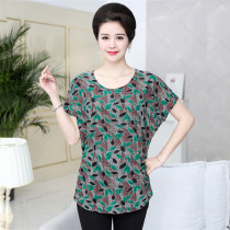 Middle-aged and elderly summer dress female 40-50 years old mother summer dress short-sleeved t-shirt large size fat 60 granny old man top