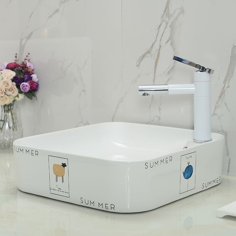 Creative table basin washbasin bathroom home square ultra-thin washbasin Nordic balcony art basin ceramic small