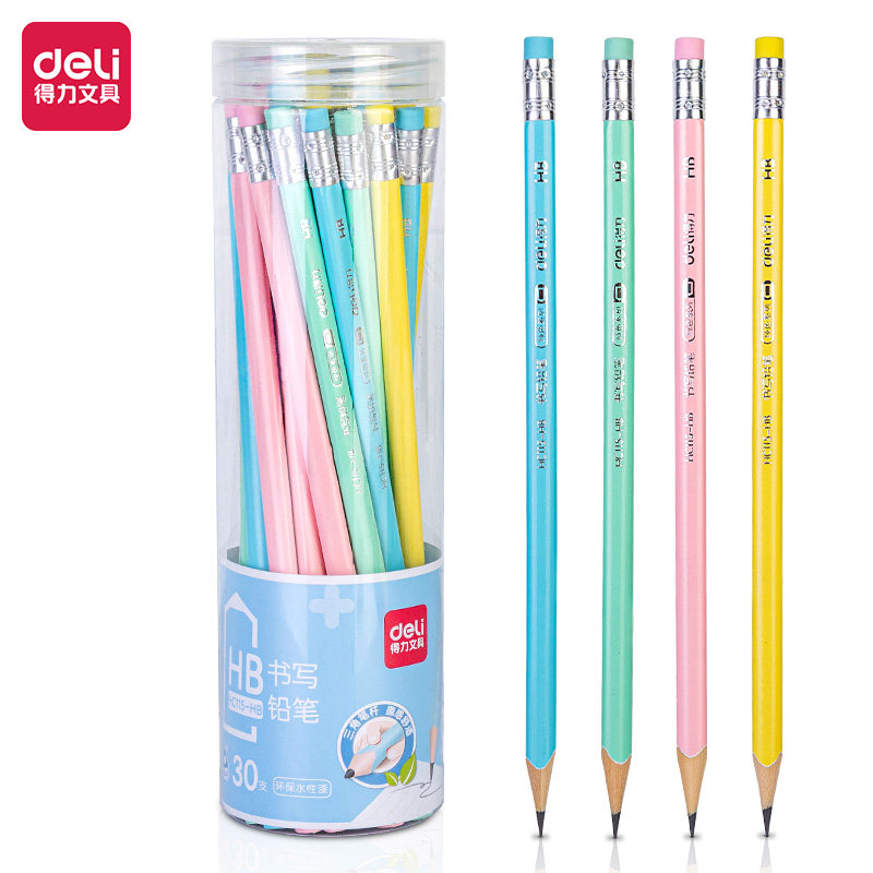 得力HC115-HB/2B纯色系列桶装铅笔三角笔杆儿童书写绘画铅笔