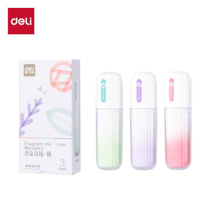 得力SK188/SK189香氛奇境标记笔学生用高颜值香味果味单头荧光笔