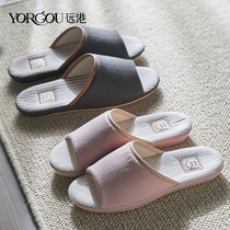 Hong Kong Four Seasons cotton linen slippers Womens Home non-slip home soft bottom indoor mens silent summer deodorant sandals