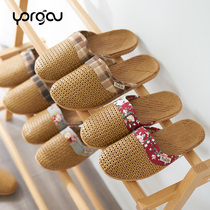 Hong Kong rattan grass woven slippers for men and women Summer indoor non-slip Baotou home summer office linen