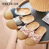 Yuangang Baotou rattan grass woven slippers female summer indoor deodorant non-slip male home linen bamboo mat slippers four seasons
