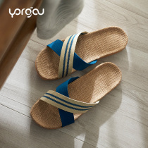 Far Hong Kong mens linen slippers home summer indoor non-slip home mute deodorant sweaty sandals four seasons