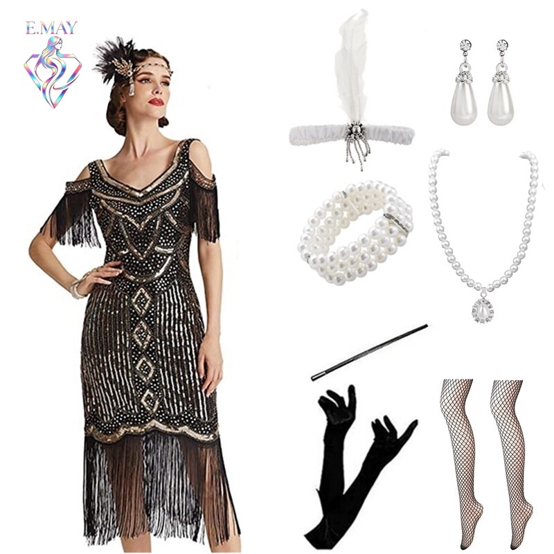 1920S Halloween S-4Xl Evening Dress Tassel Skirt Great Gatsby Banquet Carnival Sequin Dress 1920S Halloween S-4Xl Evening Dress Tassel Skirt Great Gatsby Banquet Carnival Sequin Dress