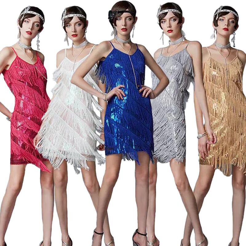 1920S Retro Gatsby Plus-Size Dress with Beaded Tassels, V-Neck, Spaghetti Straps, Evening Dress, Sequin Dress, Latin Dance Dress 1920S Retro Gatsby Plus-Size Dress with Beaded Tassels, V-Neck, Spaghetti Straps, Evening Dress, Sequin Dress, Latin Dance Dress