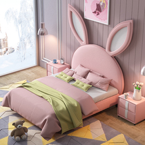 Fabric Rabbit Bed Children Single Bed Children Net Red Girl Princess Bed Girl Dream Solid Wood Cartoon Girls Bed