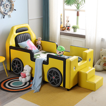Childrens car bed boy sports car bed with guardrail stitching bed widening cot baby cartoon racing single child bed