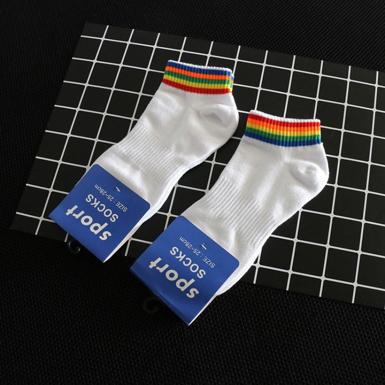 (2 pairs) Gvzpea Fashion Rainbow Stripe Cotton Short Tube Sexy Sweat Absorbent Men's Spring Summer Sports Socks