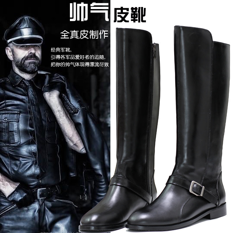 Long Cylinder Boots High Silo Leather Boots Honor Guard Horse Boots Male Cowboy Boots Mongolian Boots Casual Knight Pointed Long Boots