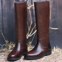 High cylinder boots Mens thick bottom boot Horse boots Mens leather boots Boots Leather long cylinder wool dark brown cotton boot square head