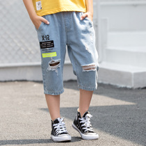  Boys denim shorts 2021 new big childrens western style pants boys pants Korean version of childrens summer cropped pants