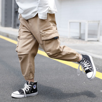 Childrens clothing boys overalls autumn 2021 new childrens pants casual pants mid-sized children spring and autumn western style Korean version of the tide