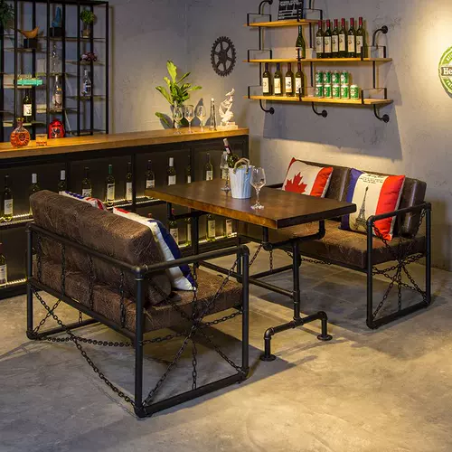Ретро промышленная фэн -шуи трубная карта сиденье диван диван Tieyi Bar Qing Bar Barebue Hot Pot Ресторан
