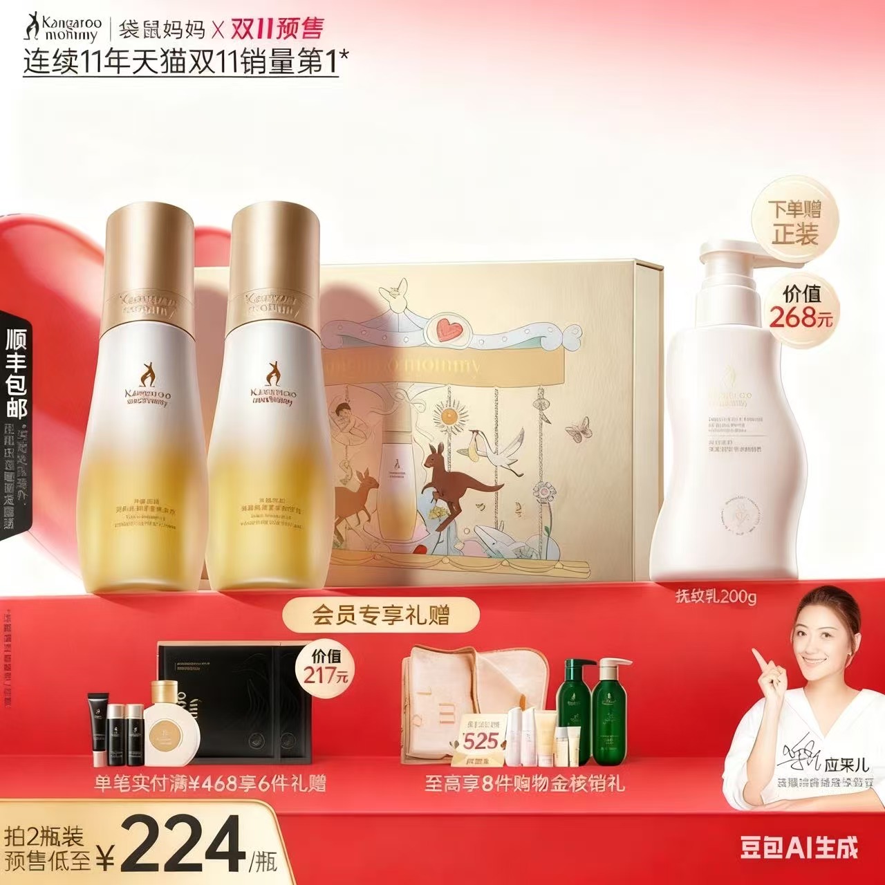 【双11预售晚8付定】袋鼠妈妈双萃小金瓶准孕妇妊娠油乳淡化专用