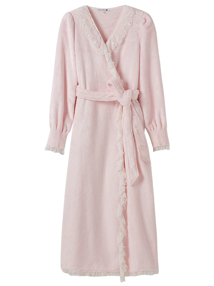 Flannel winter bathrobe, long pijama for bride