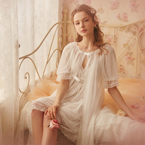 rosetree Cute Princess Pajamas Women Spring and Summer Lace Mesh Sexy Short Sleeve Bathrobe Palace Retro Dabao