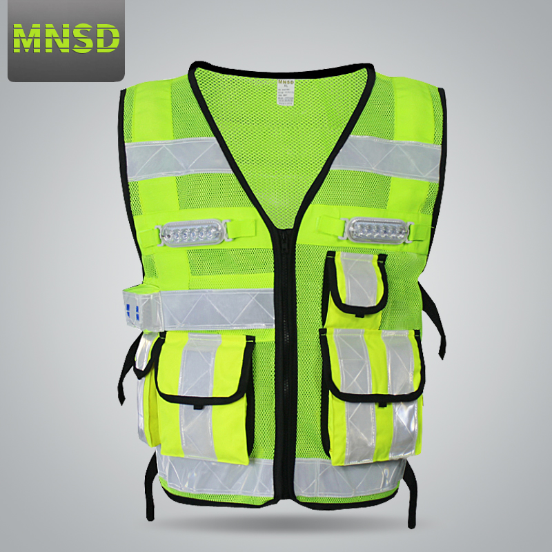 MNSD Reflective Vest LED BeltEdi Vest Traffic Road Safety Warning Suit Multi-Mode Flashing Clothes