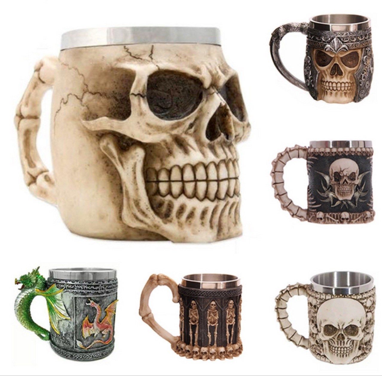 3D resin stainless steel Skull skull head coffee cup tea cup punk Skull skull beer glass High foot cup Halloween gift-Taobao