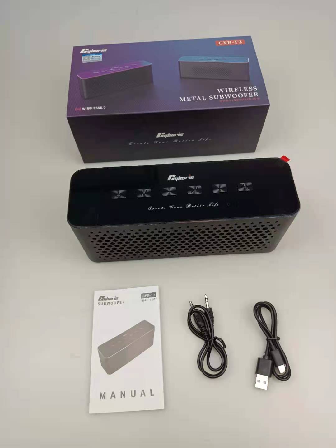 Cyboris new metal subwoofer Bluetooth 50 speaker 80W outdoor portable audio TWS high power lossless