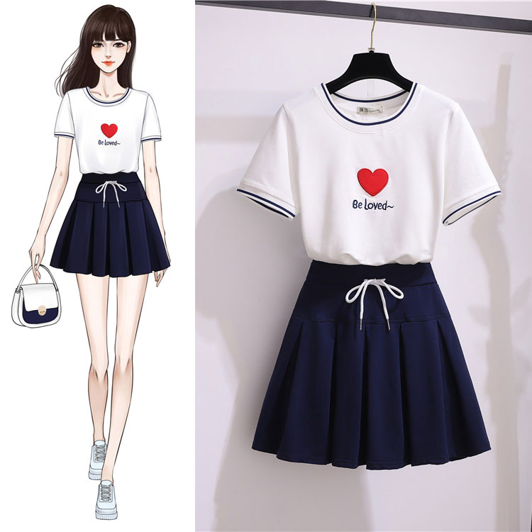 Girls sweet wind dress summer 2021 new middle school students Korean version of middle school and high school students two-piece suit skirt tide