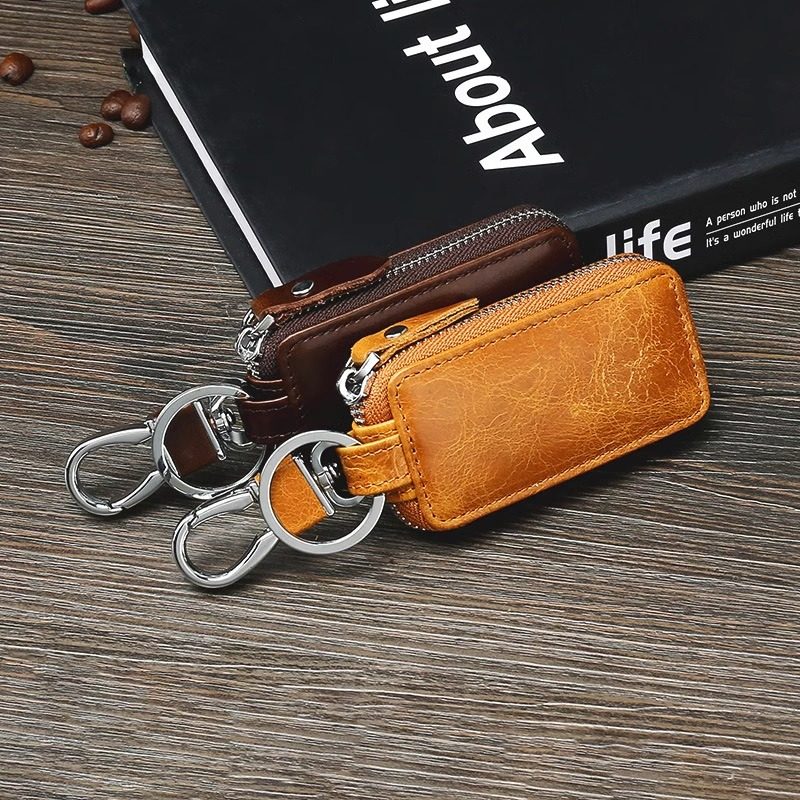 New Genuine Leather Car Key Case, European and American Retro Style, Waist-Hanging, Keyless Entry Remote Control Key Protective Cover for Men