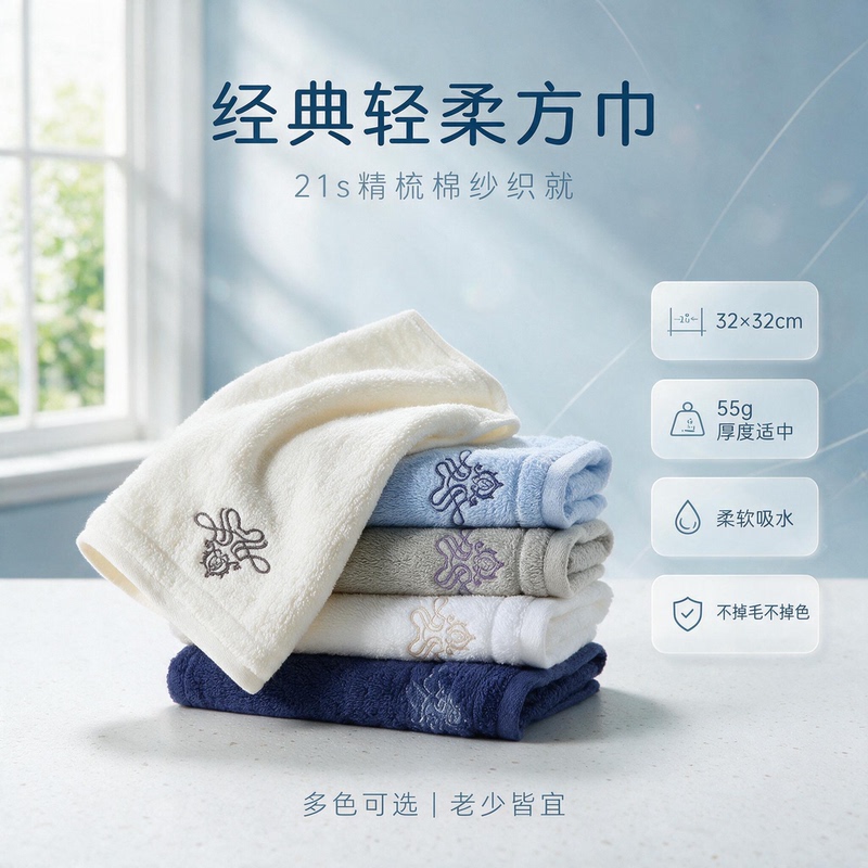 Hotel Embroidered Towel, Pure Cotton Face Towel, Household Square Cotton Towel, Adult Face Towel, Square Hand Towel, Soft and Absorbent