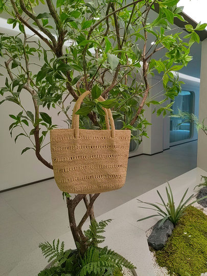 手提包拉菲草编织镂空小方包简约夏时尚休闲手工天然托特包手拎包