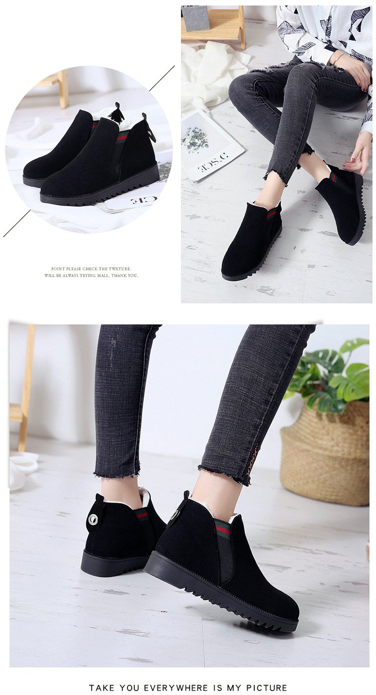 Giày cotton nữ cộng với nhung mùa đông dày mùa thu Giày đế bằng bằng vải bông đông bắc Giày cao gót phủ sương boot cao cổ