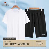 Camel mens 2021 summer new item round neck short-sleeved t mens breathable shorts casual sports suit youth