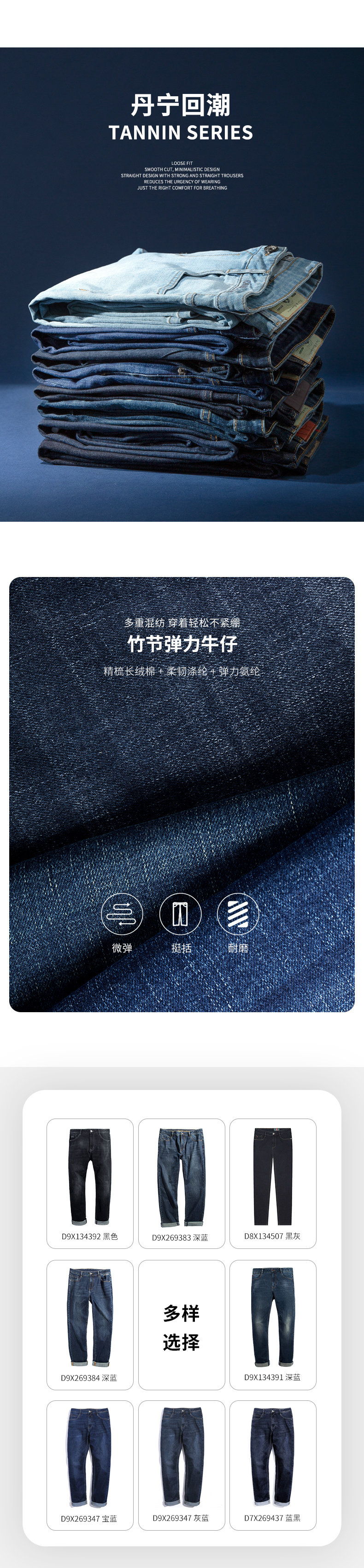 骆驼 男士春秋款 直筒水洗牛仔裤 图3