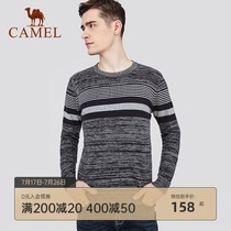 Camel mens spring and Autumn cotton crew neck sweater male Korean version of the trend casual striped base shirt slim top