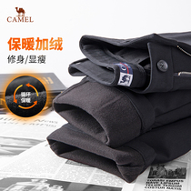 Camel mens autumn and winter new velvet thickened long pants mens warm casual pants straight stretch loose