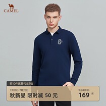 New product] Camel mens clothing 2021 autumn new long-sleeved lapel POLO long-sleeved cotton solid color embroidered casual T-shirt
