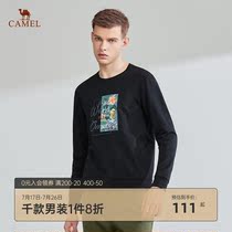 Camel mens 2021 Autumn crew neck sweater mens fashion retro print casual red long-sleeved T-shirt top