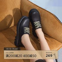 Camel womens shoes 2021 new spring leather small leather shoes womens casual loafers wild deep flat single shoes women